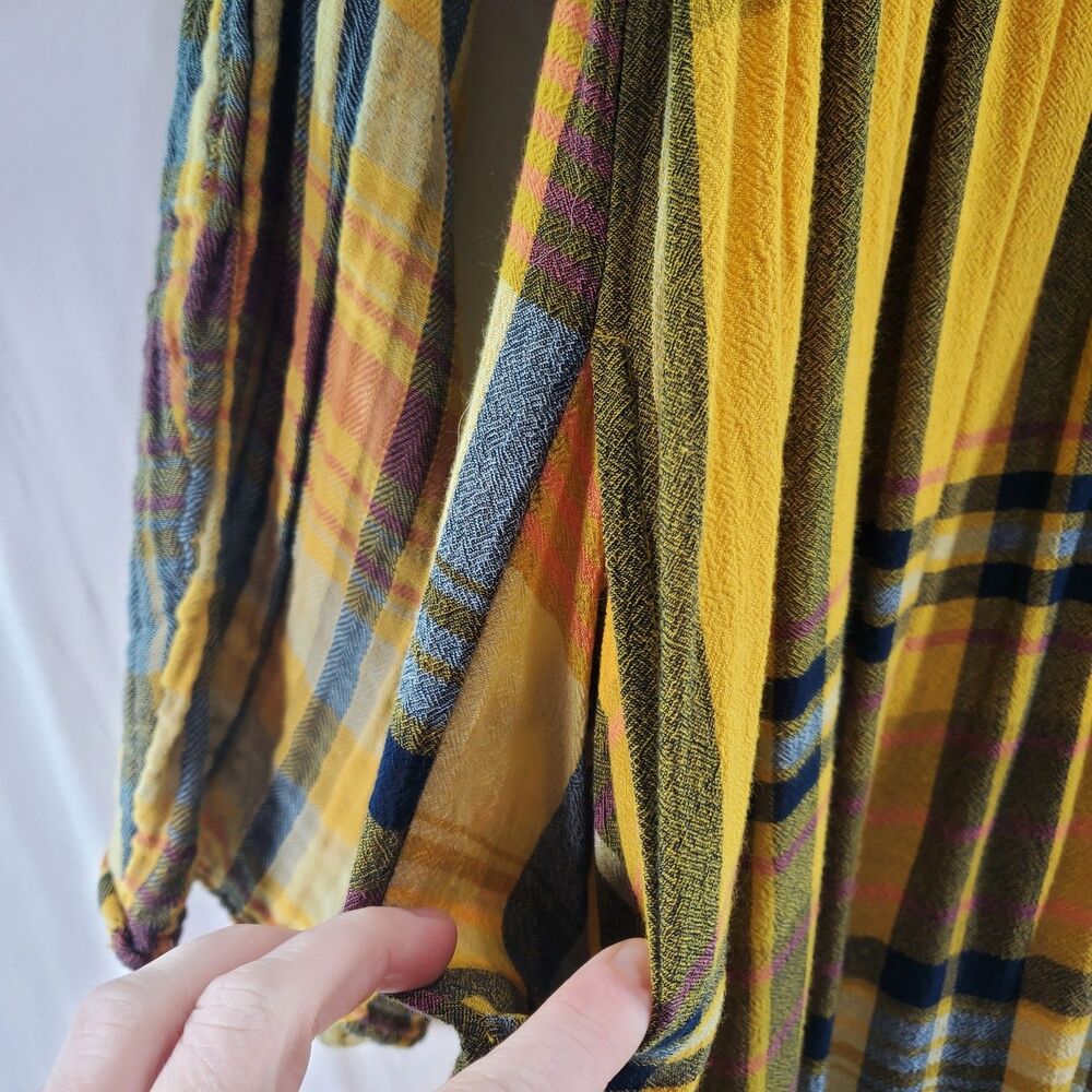 M Urban Outfitters Plaid Tunic Mini Dress Long Sleeve Yellow Black V Neck - Picture 11 of 13